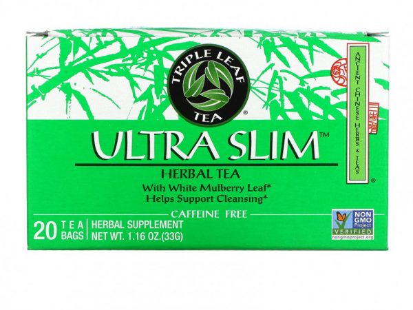 Triple Leaf Tea, Ultra Slim, травяной чай с листьями белой шелковицы, без кофеина, 20 чайных пакетиков по 33 г (1,16 унции)