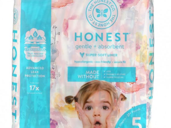 The Honest Company, Honest, подгузники, размер 5, вес более 27 фунтов, цветы розы, 20 подгузников