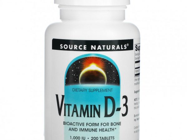 Source Naturals, витамин D3, 1000 МЕ, 200 таблеток