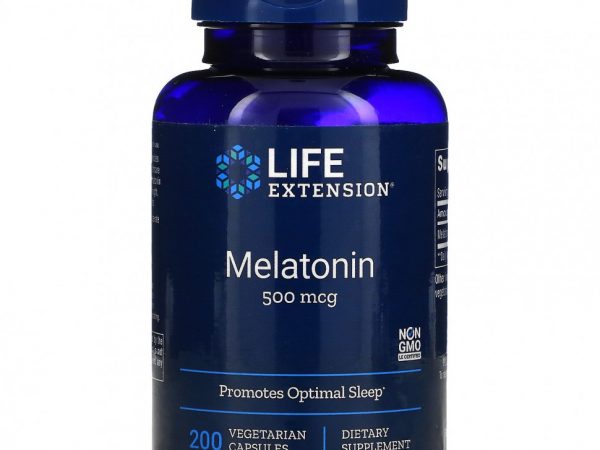 Life Extension, Мелатонин, 500 мкг, 200 вегетарианских капсул