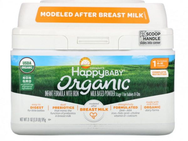 Happy Family Organics, Organics Happy Baby, детская смесь для младенцев с железом, этап 1, от рождения до 12 месяцев, 595 г (21 унция)