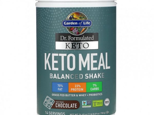 Garden of Life, Сбалансированный коктейль для кетогенной диеты Dr. Formulated, со вкусом шоколада, 700 г (1,54 фунта)