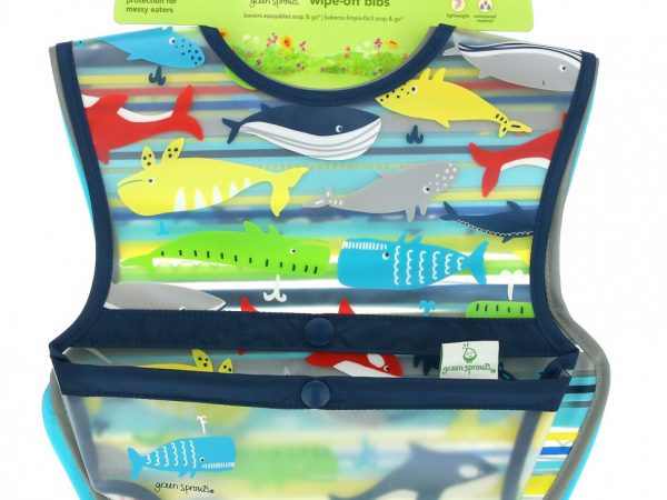 Green Sprouts, Нагрудники Snap & Go, для детей от 9 до 18 месяцев, Blue Whales, 3 шт.