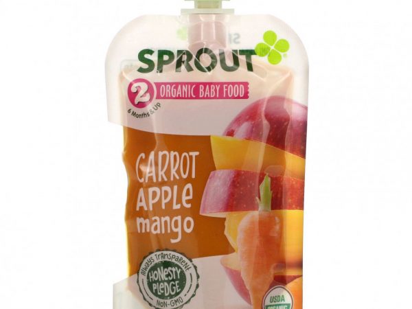 Sprout Organic, Детское питание, от 6 месяцев, морковь, яблоко и манго, 99 г (3,5 унции)
