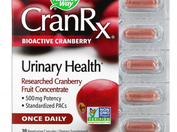 Nature's Way, CranRx, Urinary Health, биоактивная клюква, 500 мг, 30 вегетарианских капсул