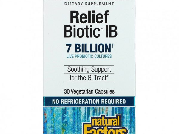 Natural Factors, ReliefBiotic IB, 7 миллиардов, 30 вегетарианских капсул