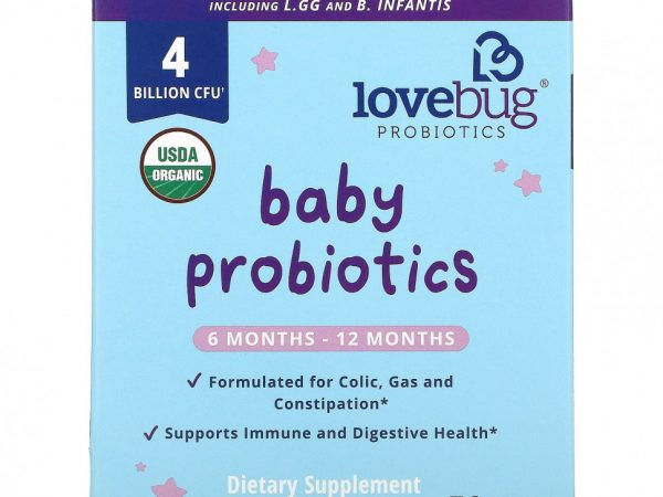 LoveBug Probiotics, Детские пробиотики, для детей от 6 до 12 месяцев, 4 млрд КОЕ, 30 порционных пакетиков