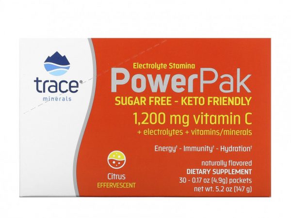 Trace Minerals ®, Electrolyte Stamina PowerPak, без сахара, цитрусовые, 30 пакетиков по 4,9 г (0,17 унции)