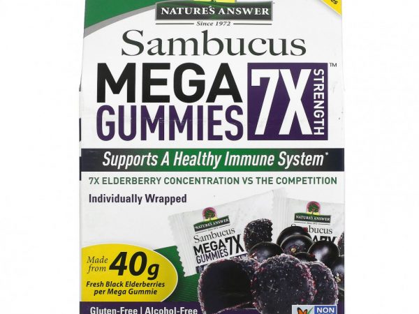 Nature's Answer, Sambucus Mega Gummies 7X Strength, черная бузина, 30 вегетарианских жевательных мармеладок без желатина