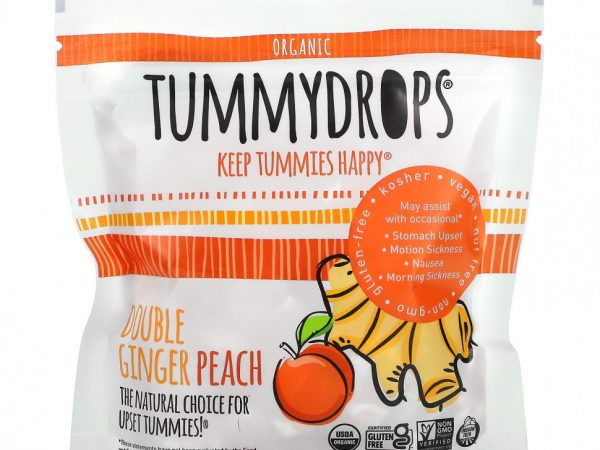Tummydrops, Organic, двойной имбирь и персик, 33 пастилки, 105 г (3,7 унции)