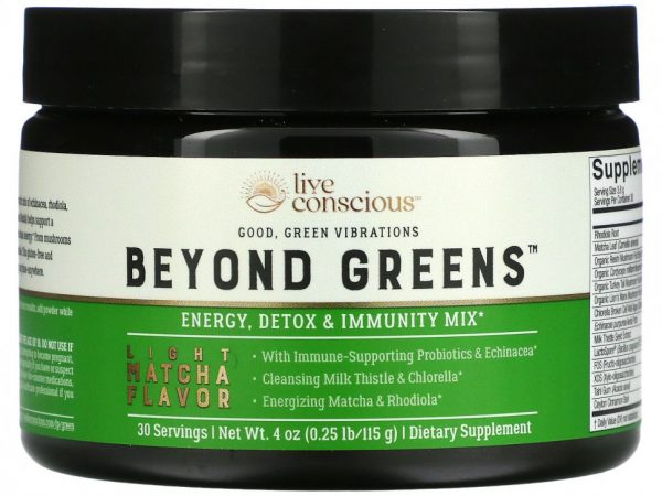 Live Conscious, Beyond Greens, смесь для энергии, детоксикации и иммунитета, легкий матча, 115 г (0,25 фунта)