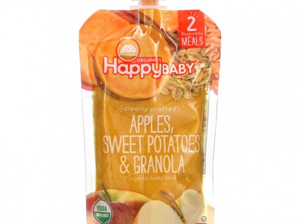Happy Family Organics, Happy Baby, органическое детское питание, этап 2, яблоки, батат и мюсли, 113 г (4 унции)