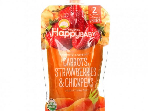 Happy Family Organics, Happy Baby, Органическое детское питание, этап 2, морковь, клубника и нут, 4 унции (113 г)
