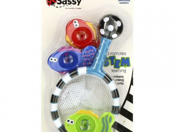 Sassy, Catch 'n Count Net, развивающие игрушки для купания, от 6 месяцев, набор из 4 предметов