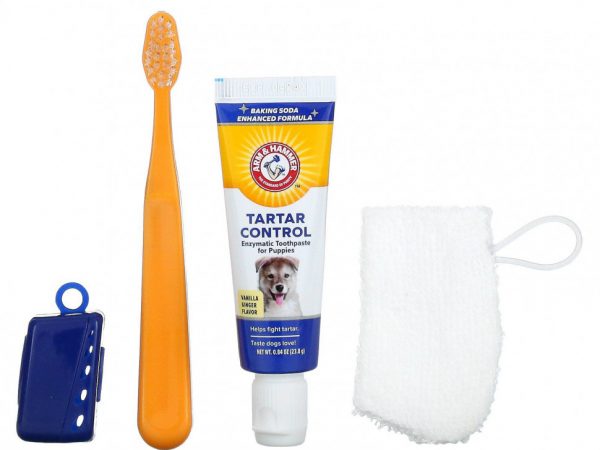 Arm & Hammer, Tartar Control, стоматологический тренировочный набор для щенков, ванильный имбирь, набор из 4 предметов