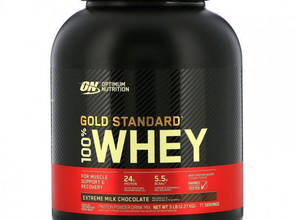 Optimum Nutrition, Gold Standard, 100% Whey, сыворотка с насыщенным вкусом молочного шоколада, 2,27 кг (5 фунтов)