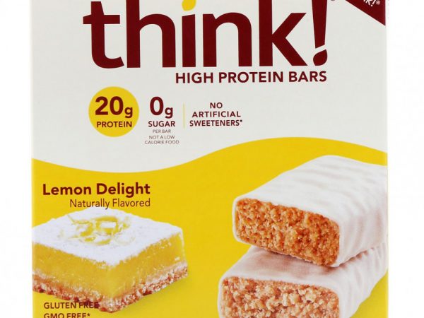 Think !, Батончики с высоким содержанием белка и лимонным вкусом Lemon Delight, 5 батончиков, 2,1 унции (60 г) каждый
