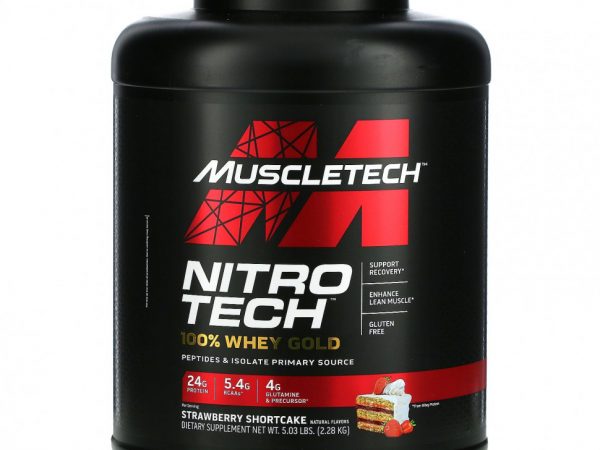 Muscletech, Nitro Tech, 100% Whey Gold, вкус песочного печенья с клубникой, 2,28 кг (5,03 фунта)