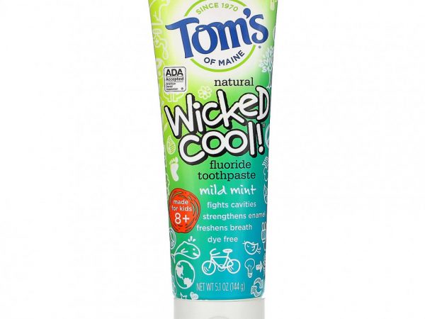 Tom's of Maine, Wicked Cool !, зубная паста с натуральным фтором, для детей от 8 лет, дикая мята, 144 г (5,1 унции)
