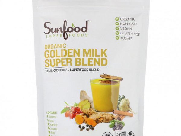 Sunfood, Органическая порошковая смесь Golden Milk Super Blend, 6 унций (168 г)