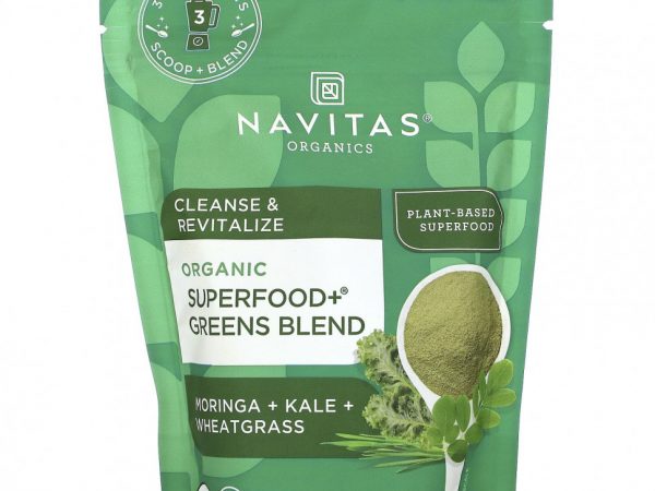 Navitas Organics, Organic Superfood+ Greens Blend, Moringa + Kale + Wheatgrass, 6.3oz (180 g)