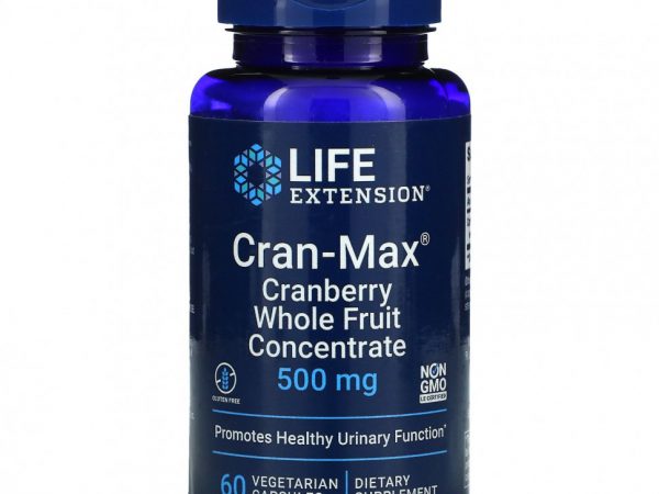 Life Extension, Cran-Max, концентрат цельных ягод клюквы, 500 мг, 60 вегетарианских капсул