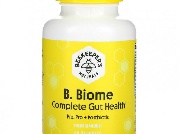 Beekeeper's Naturals, B. Biome Complete Gut Health, Pre, Pro + Postbiotic, 60 Capsules