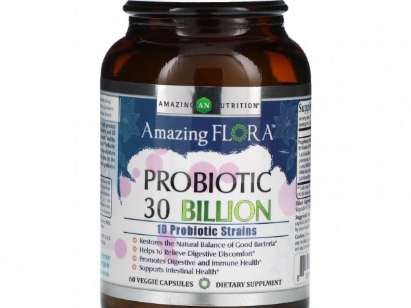 Amazing Nutrition, Amazing Flora, пробиотик, 30 млрд КОЕ, 60 растительных капсул