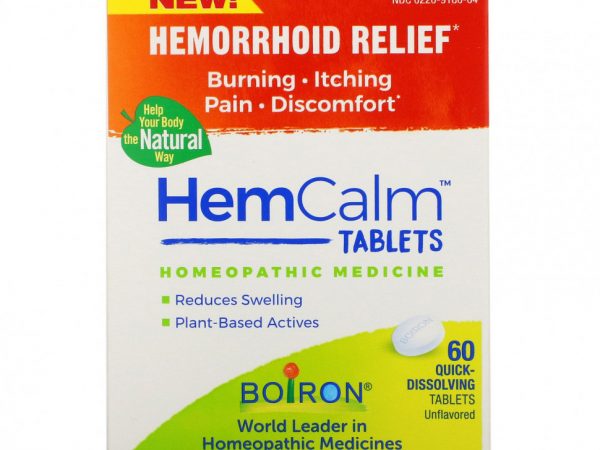 Boiron, HemCalm, средство от геморроя, без добавок, 60 быстрорастворимых таблеток