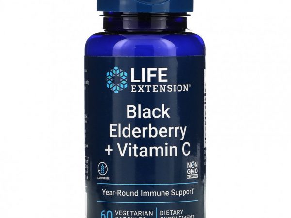 Life Extension, черная бузина с витамином C, 60 вегетарианских капсул