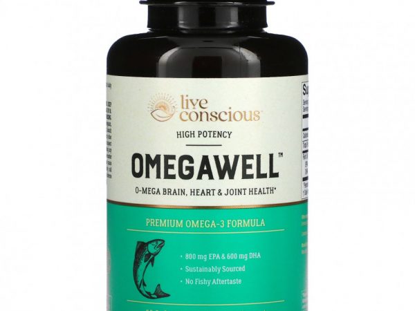 Live Conscious, OmegaWell, высокая эффективность, 60 мягких таблеток