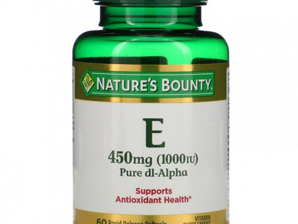Nature's Bounty, витамин E, чистый Dl-альфа, 450 мг (1000 МЕ), 60 капсул с быстрым высвобождением