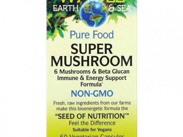 Natural Factors, Whole Earth & Sea, супер гриб, 60 вегетарианских капсул