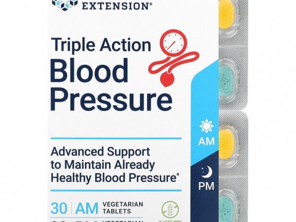 Life Extension, Triple Action для измерения артериального давления, утром / вечером, 2 упаковки, по 30 вегетарианских таблеток