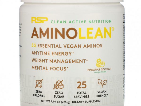 RSP Nutrition, AminoLean, Основные веганские аминокислоты, ананас и кокос, 7,94 унции (225 г)