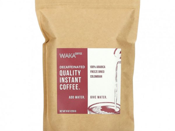 Waka Coffee, Растворимый кофе из 100% арабики, сублимированный колумбийский, средней обжарки, без кофеина, 226 г (8 унций)