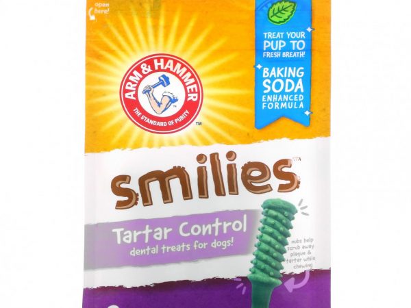 Arm & Hammer, Смайлы, средства для снятия зубного камня для собак, средний размер, мята, 8 шт.
