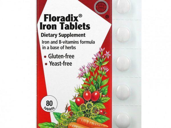 Gaia Herbs, Floradix, железо в таблетках, 80 таблеток