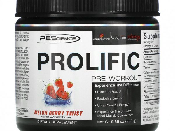 PEScience, Prolific, перед тренировкой, со вкусом дыни и ягод, 280 г (9,88 унции)