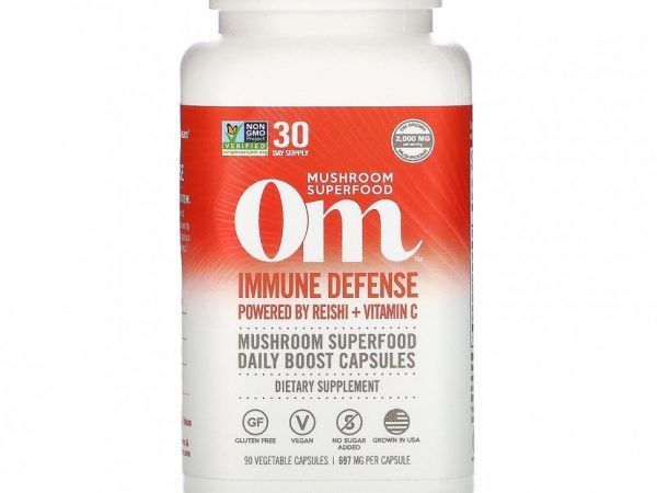 Om Mushrooms, Иммунная защита, на основе рейши и витамина C, 697 мг, 90 вегетарианских капсул