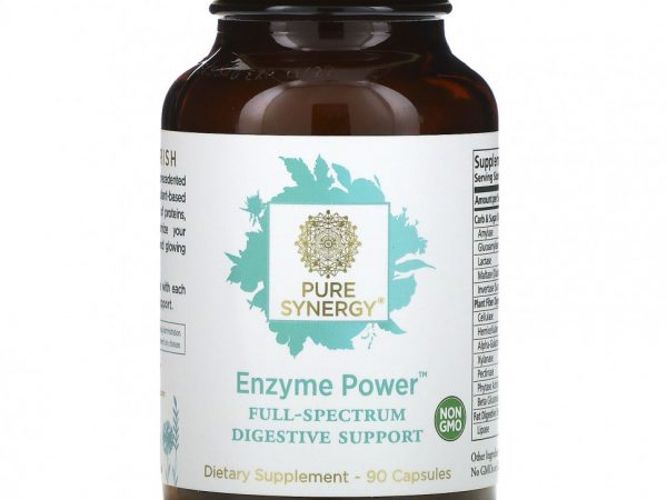 Pure Synergy, Enzyme Power, пищеварительная поддержка полного спектра, 90 капсул
