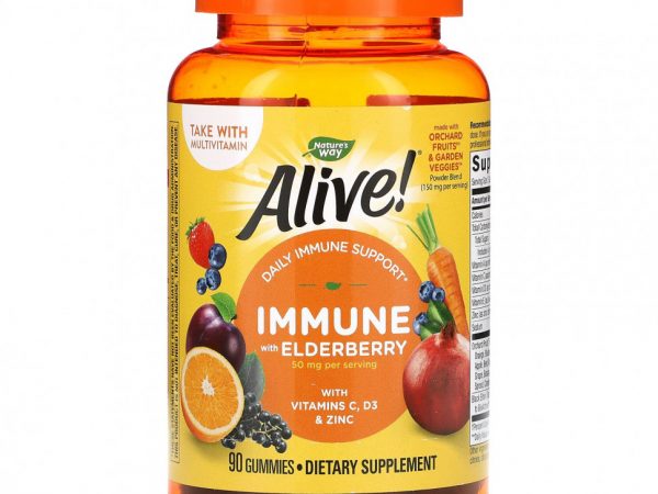 Nature's Way, Alive! Укрепите иммунитет с бузиной, виноградом и вишней, 90 жевательных таблеток