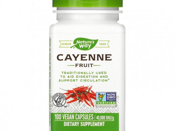 Nature's Way, плод кайенского перца, 40 000 SHU/г, 100 веганских капсул