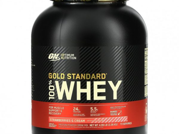 Optimum Nutrition, Gold Standard 100% Whey, сыворотка, клубника и сливки, 2,26 кг (4,98 фунта)