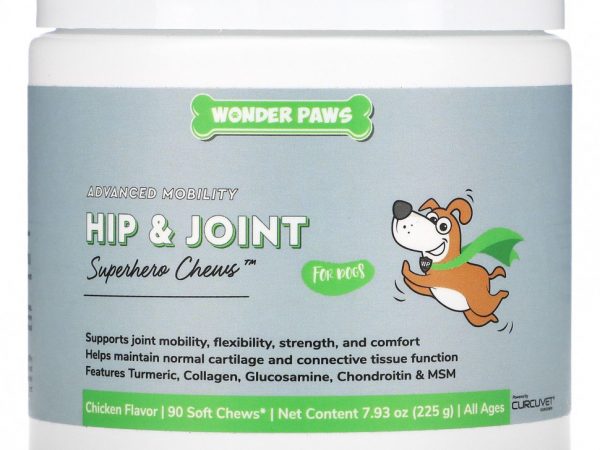 Wonder Paws, Advanced Mobility, для бедер и суставов, супергеройские жевательные таблетки для собак, для всех возрастов, с курицей, 90 жевательных таблеток, 225 г (7,93 унции)