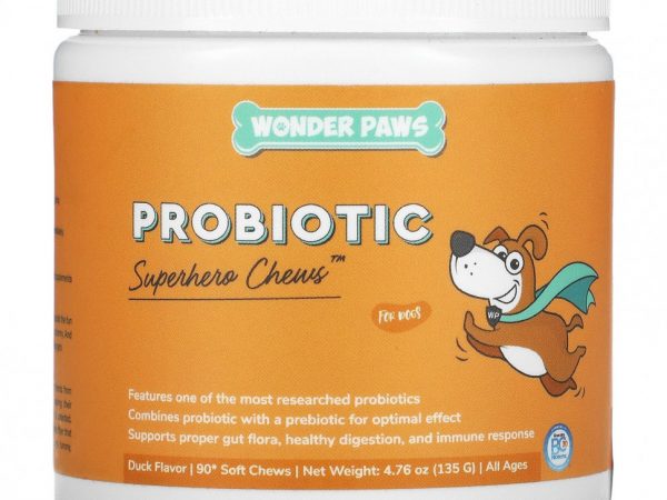 Wonder Paws, Probiotic, супергеройские жевательные таблетки для собак, для всех возрастов, для утки, 90 мягких жевательных таблеток