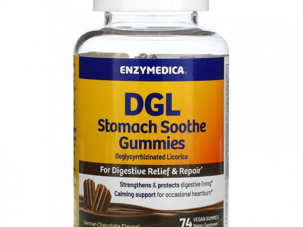 Enzymedica, DGL Stomach Soothe Gummies, немецкий шоколад, 74 веганских жевательных мармеладки