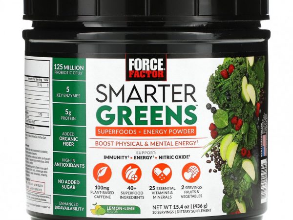 Force Factor, Smarter Greens, суперфуды + энергетический порошок, лимон и лайм, 436 г (15,4 унции)