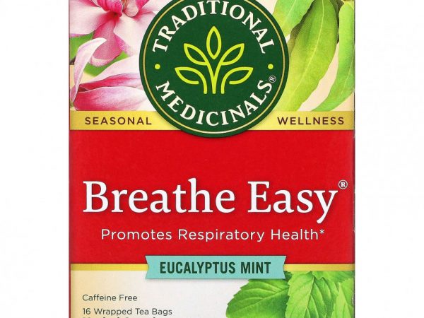 Traditional Medicinals, Breathe Easy, эвкалипт и мята, без кофеина, 16 чайных пакетиков в упаковке, 24 г (0,85 унции)