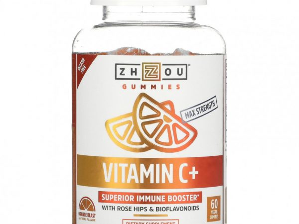 Zhou Nutrition, Витамин C +, апельсиновый вкус, 60 веганских жевательных таблеток
